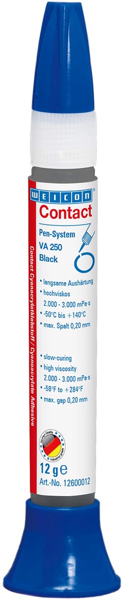 WEICON Contact VA 250 Zwart 12 g | Cyanoacrylaatlijm | hoge temperatuurbestendigheid